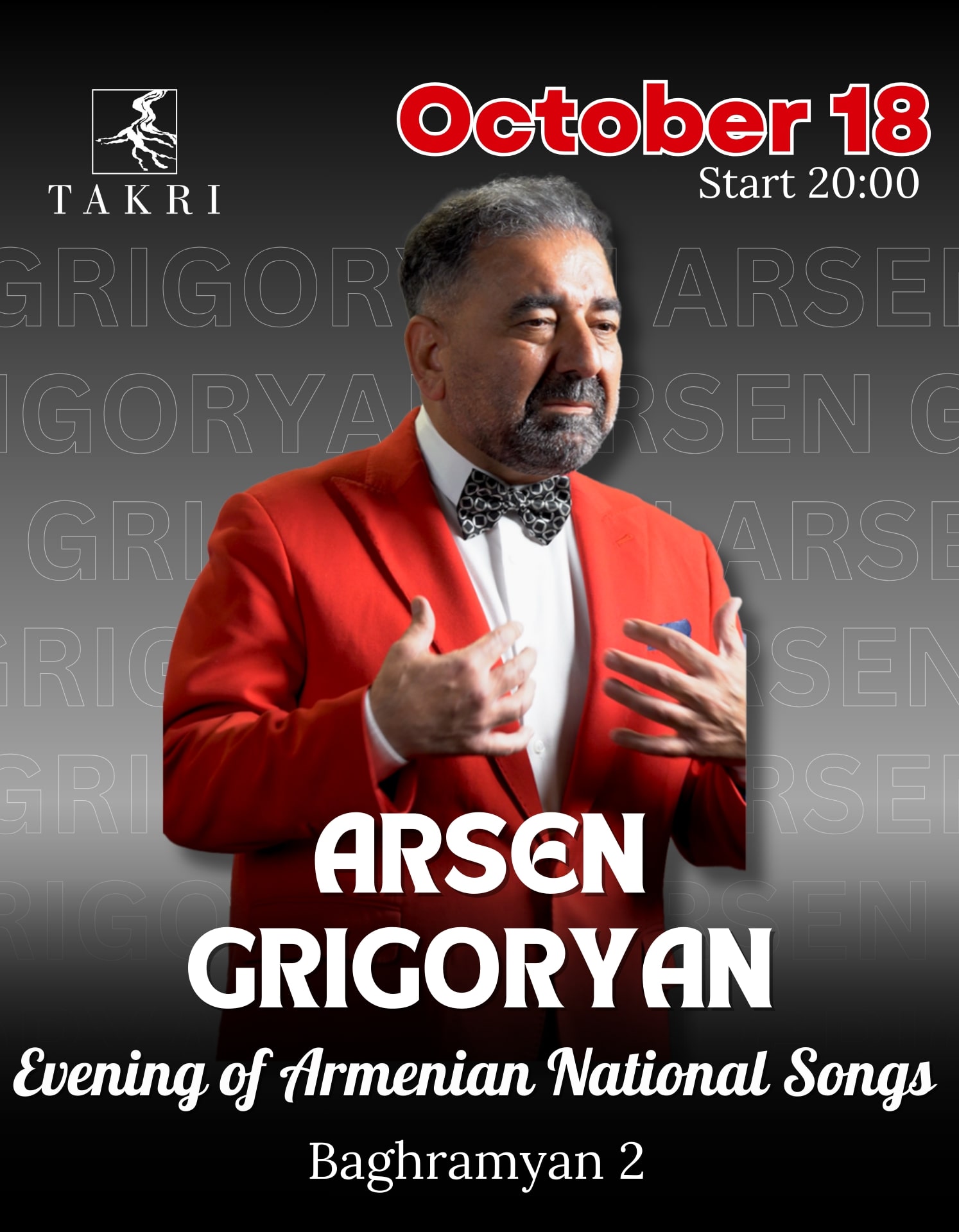Evening of Armenian National Songs at Takri | Արսեն Գրիգորյան