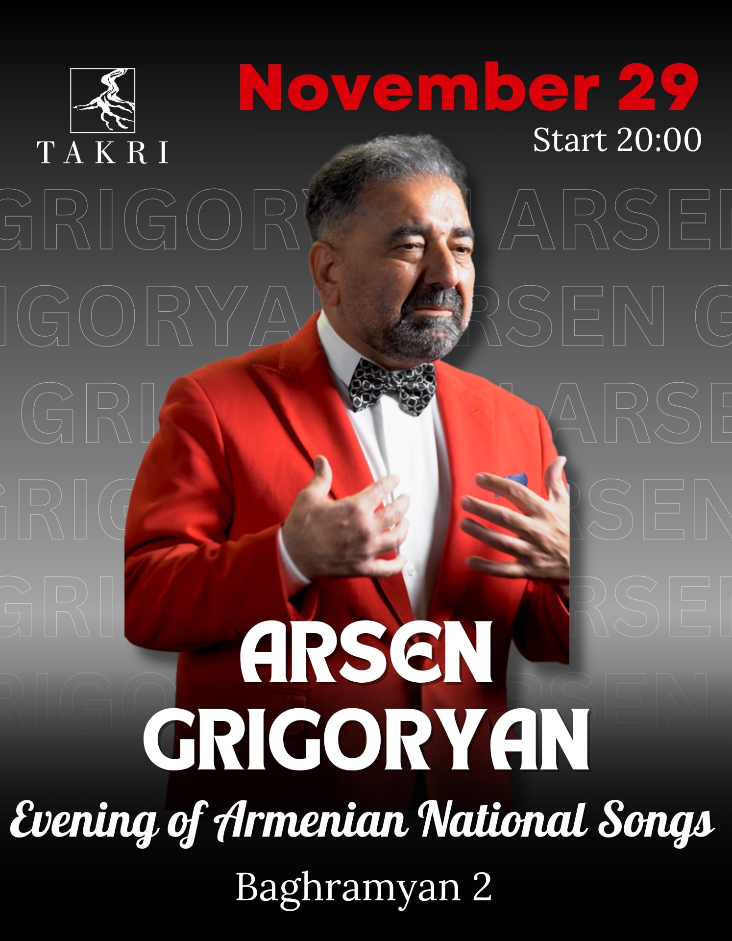 Evening of Armenian National Songs at Takri | Արսեն Գրիգորյան